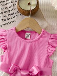Vestito da ragazza carino per vacanza estiva, con maniche a cappuccio, floreale, lavorato a maglia, con motivo patchwork rosa