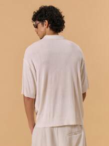 Musero Asymmetrical Button Polo Knit Top Drop Shoulder Knitwear Spring Summer Holiday Vacation - Apricot - View 4