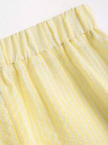 Sweetra 2 件套女士粉色条纹简约休闲装，适合春夏季 - 黃色 - 查看 6