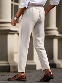 Manfinity Mode 男士纯色商务休闲裤，配有腰带环，适合夏季通勤