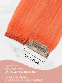 Colored Clip In Hair Extensions, Real Human Hair 3 Pcs 18 Inch, Orange Straight Highlight Hairpieces, Invisible Design, Colorful Rainbow Style, Soft Natural Texture, Ideal For Women & Girls Daily Styling, Party And Cosplay Occasions - SORANGE - View 5