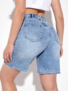 SHEIN ICON 大码女式磨边休闲百搭牛仔短裤