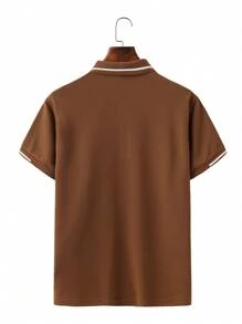 Manfinity Homme Camisa polo de manga corta casual y para ir a trabajar con bloques de color para hombre - Marrón - Ver 2