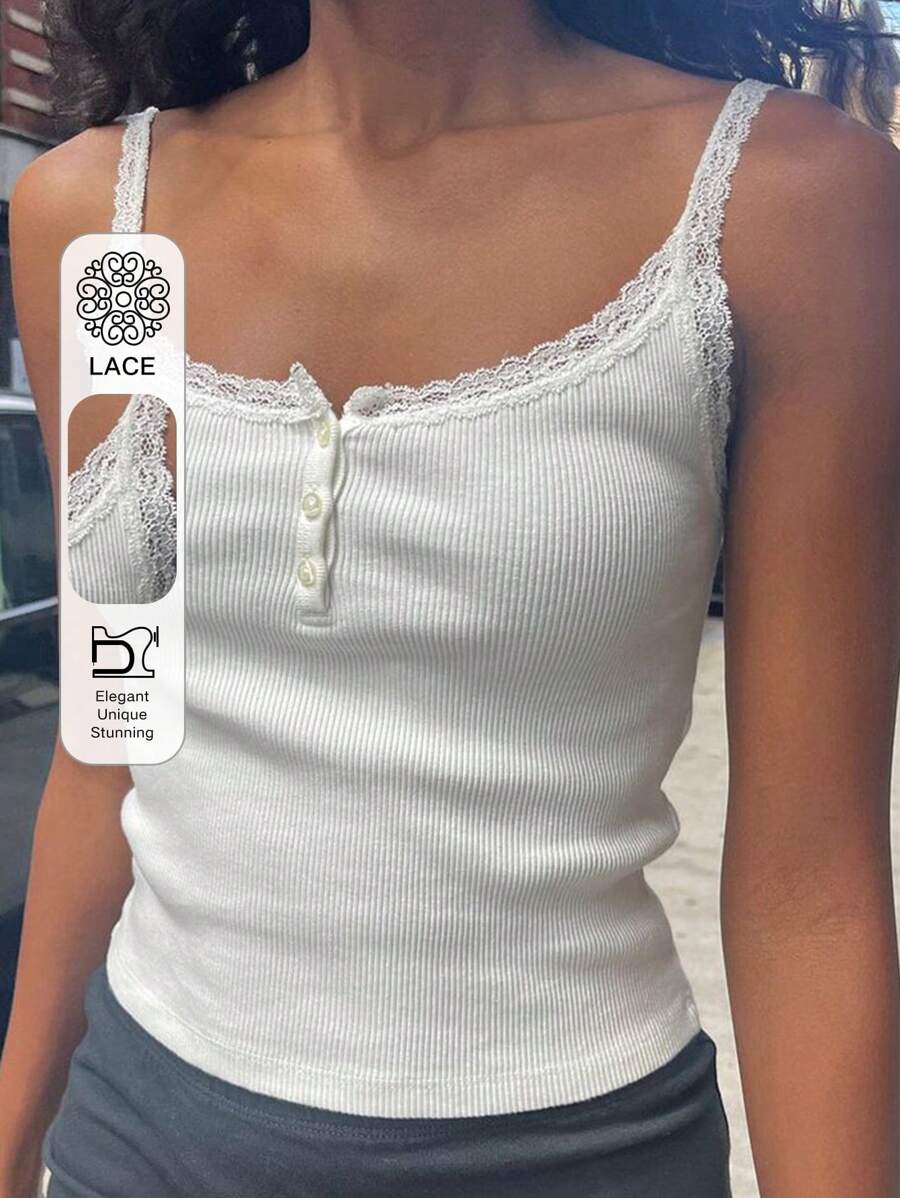 DAZY Women's Slim Fit Lace Trim Camisole Top Y2k Summer