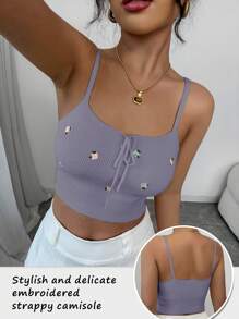 Chiquease 时尚刺绣系带吊带针织毛衣 - 淡紫色 - 查看 1