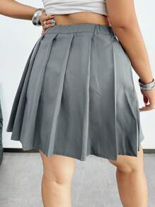 Vibekara Plus Size Women's Solid Color Simple Everyday Pleated Skirt - Dark Grey - View 2