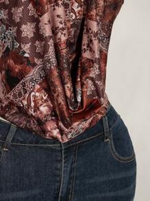 SHEIN ICON 加大码 Y2k 春季外出 Cottagecore 海滩波西米亚风时尚度假性感女式简约时尚露背色块佩斯利印花夏季女式花卉印花褶皱时尚露背背心西部风女式，Rave 上衣