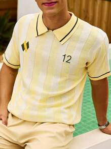 Manfinity Hypemode European And American New Stylish Blogger Design Sporty Contrast Embroidery Men Polo Shirt Yellow Top Men - Yellow - View 6