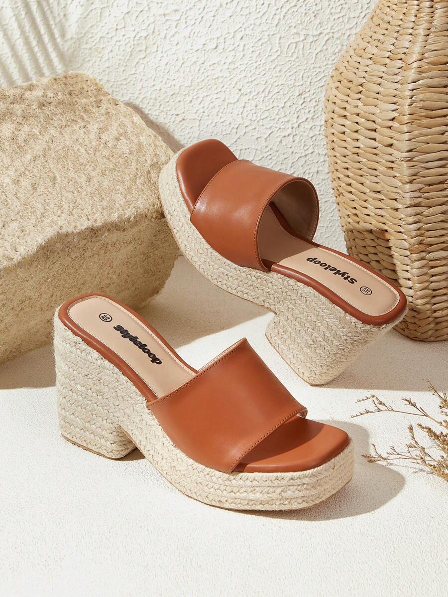 Styleloop Sandales compensées à bout ouvert et semelle épaisse pour femme, chaussures à talons hauts, confortables, de style romain, nouvelle collection printemps et été - Tabac - Voir 1