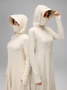 SHEIN Tall Women's Long Sun Protection Clothing Skin Clothing Cool Quick-Drying Antibacterial Outdoor Sun Protection Clothing UV Protection Outdoor Sunscreen Hooded Clothing - Apricot - View 12