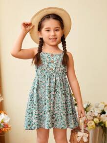 SHEIN Young Girl 1pc Ditsy Floral Print Cami Dress