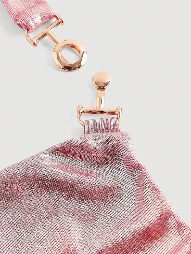 SHEIN MOD Women's Fashion Metal Decor Adjustable Strap Fitted Camisole Top Pink,Valentine Outfits - Pink - View 4