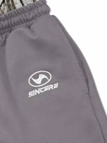 Manfinity EMRG Men's Double-Waist Letter Print Drawstring Loose Casual Shorts - Light Grey - View 3