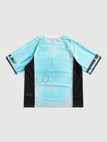 ROMWE MEN Winx Club X ROMWE 男士休闲拼色卡通印花V领短袖T恤 - 藍色 - 查看 2