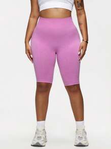 Easithlete Plus Size Women High Waist Solid Color Athletic Bermuda Shorts, Suitable For Fitness Workout Short