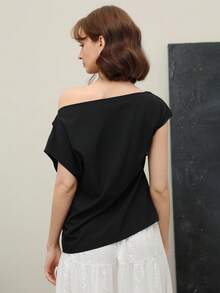 EMERY ROSE Blusa de viaje elegante de mujer con volantes en los hombros y color liso - Negro - Ver 6