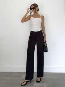 SHEIN Essnce Women's White Semi-Sheer Knitted Crop Tank Top With Gold Ring Detail - White - View 5