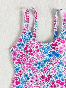 SHEIN Swim 1 件女式全身印花连体泳衣，适合夏季、海滩、度假的连体泳衣 - 彩色 - 查看 4