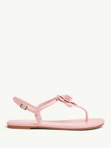 CUCCOO CHICEST Women's Flower Decor Round Toe 1cm Block Heel Slip-On Comfortable Flat Sandals