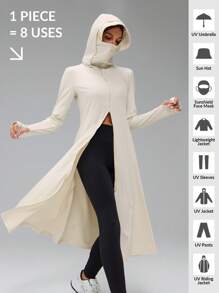 SHEIN Tall Women's Long Sun Protection Clothing Skin Clothing Cool Quick-Drying Antibacterial Outdoor Sun Protection Clothing UV Protection Outdoor Sunscreen Hooded Clothing - Apricot - View 10