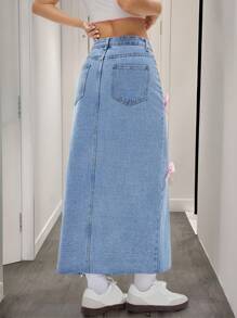 SHEIN EZwear 女式不对称系腰牛仔裙