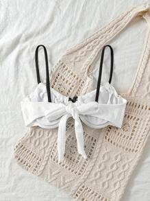 Sweetra Women's Contrast Color Bowknot Back Adjustable Spaghetti Strap Bikini Tops For Summer Beach Vacation - White - View 2