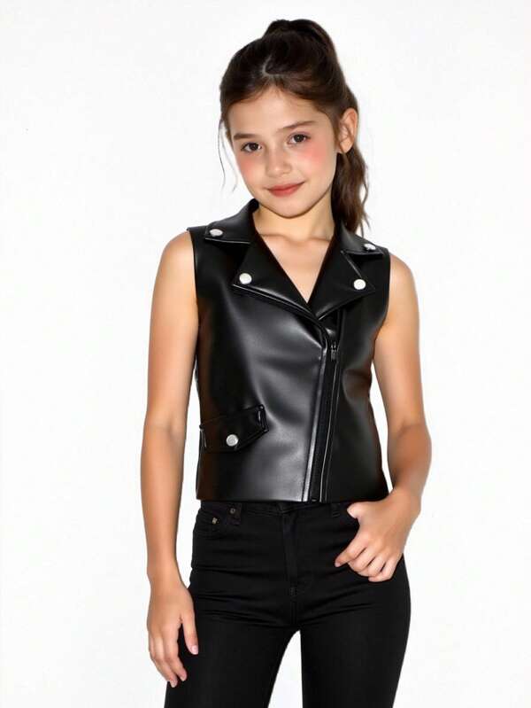 Chaqueta informal sin mangas con cremallera de unicolor para niña, para primavera/verano