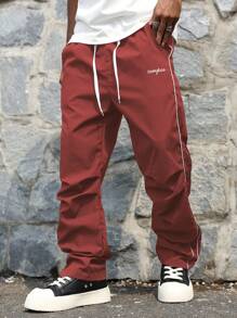 Manfinity Hypemode 彩色拼接束腰字母印花運動長褲，附帶口袋