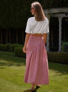 COSMINA Women's Fashion Romantic Sweet Plaid Gingham Print Skirt - Red and White - View 2