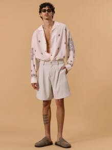 Musero Tailored Bermuda Baggy Shorts Pleated Spring, Summer, Holiday, Vacation - Apricot - View 1
