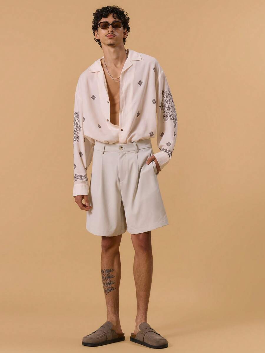 Musero Tailored Bermuda Baggy Shorts Pleated Spring, Summer, Holiday, Vacation - Apricot - View 1