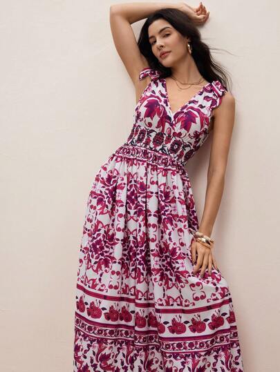 Modelyn Vestido casual de vacaciones con cintura recogida, lazo, para mujer, vestidos de verano, vestidos de playa, ropa de vacaciones, ropa bohemia