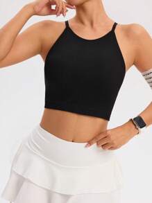 Easithlete حمالة صدر رياضية بسيطة بلون واحد طويلة بلا ظهر للنساء