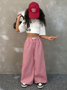 Coolane Kids Tween Girls 春夏街头服饰图案粉色宽松直筒裤 - 紅色 - 查看 4