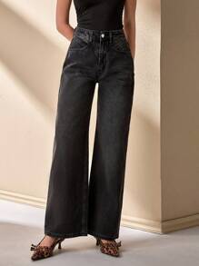 CLARA VERO RueChic 100% Baumwolle HIGH RISE WEITES BEIN SCHNITT MIT STICHDETAIL DAMEN JEANS - Grau - Übersicht 1