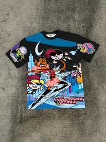 THE POWERPUFF GIRLS X SHEIN Men's Casual Summer Streetwear Cartoon Printed Short Sleeve T-Shirt