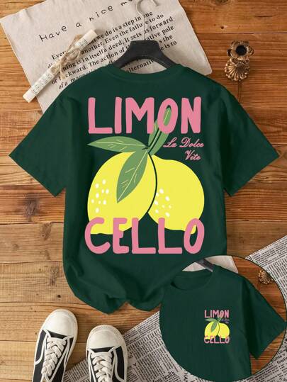 Damen T-Shirt in Große Größen mit Zitronen-Muster, Rundausschnitt, Kurzarm