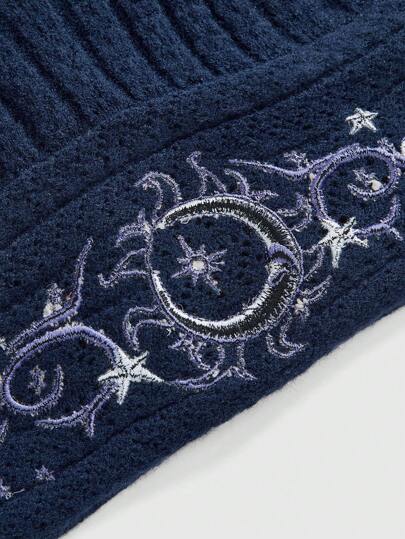 Hippie Boho Style Plus Size Women Summer, Blue-Green Beaded Top With Embroidered Eyes, Moons & Stars Motifs