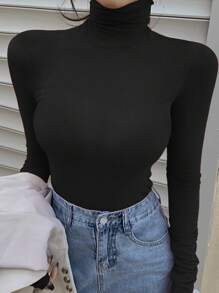 DAZY 1 件女式高领休闲长袖修身 T 恤，秋季服装