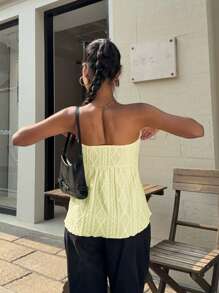 Siren Gaze Women's Solid Color Cold Shoulder Tie-Front Ruffled Textured Top Summer