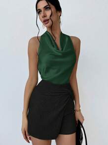 Firerie 杏色系带领简约优雅女式衬衫 - 墨綠色 - 查看 5