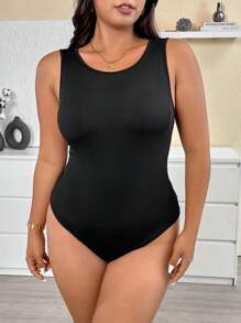 Calvaya 2pcs Plus Size Sports Cami Jumpsuit With Stretch Net Wrapped Mini Skirt Set - Black - View 8