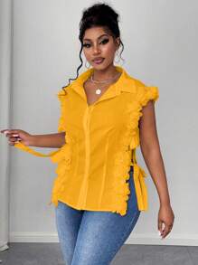 Maweii Plus Size Woven Elegant Romantic Floral Lace Sleeveless Shirt For Vacation