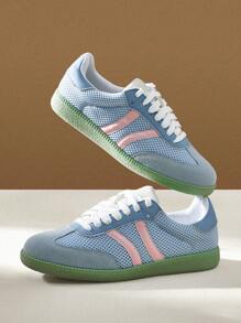 CUCCOO EASI 女士透气网眼设计圆头平底休闲运动鞋，时尚舒适蓝色网眼休闲运动鞋，适合日常休闲锻炼 - 藍色 - 查看 8