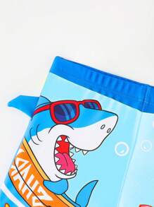 Cartoon Shark Print Boys Swimming Trunks (Printed Location) - Blue - View 5