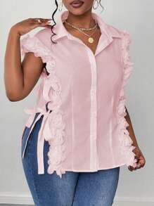 Maweii Gewebte elegante romantische floralen Spitze ärmellose Bluse in Große Größen