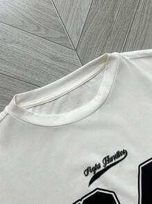 SHEIN 2 Pieces Teens/Youth White Casual Streetwear Set:Numeric Print Round Neck Short Sleeve T-Shirt And Shorts,Summer Graduation Back-To-School Sports Set - White - View 8