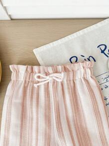 SHEIN Baby Girl Cute Summer Casual Versatile Striped Elastic Waist Pants Fall Winter - Pink - View 5