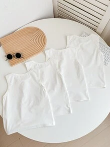 SHEIN 4 件装年轻男孩休闲简约舒适背心，适合春夏季