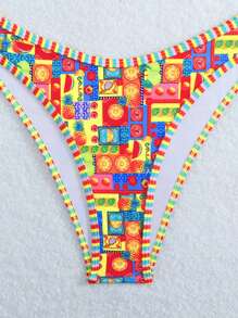 Swim Mod 2pcs/Set Women's Fashionable Sexy Micro Bikini Swimsuit, With Striped Trimming And Adjustable Shoulder Straps, Knitted Vacation Style For Summer